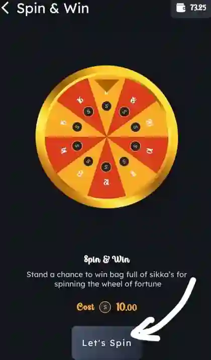 Sikka app Spin & Win bonus